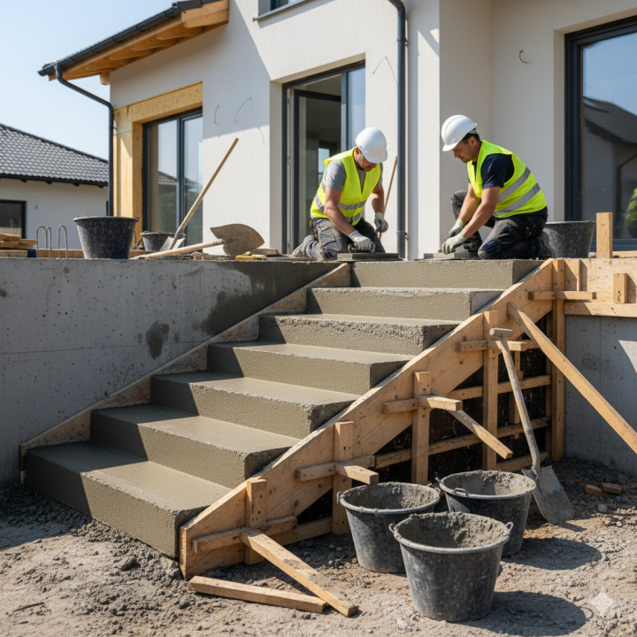 Construction d'un escalier extérieur en béton Normandin